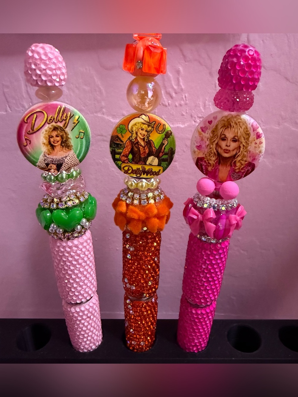 Dolly Parton themes Bedazzled Party Pens - Pink, Hot Pink, Orange, Green